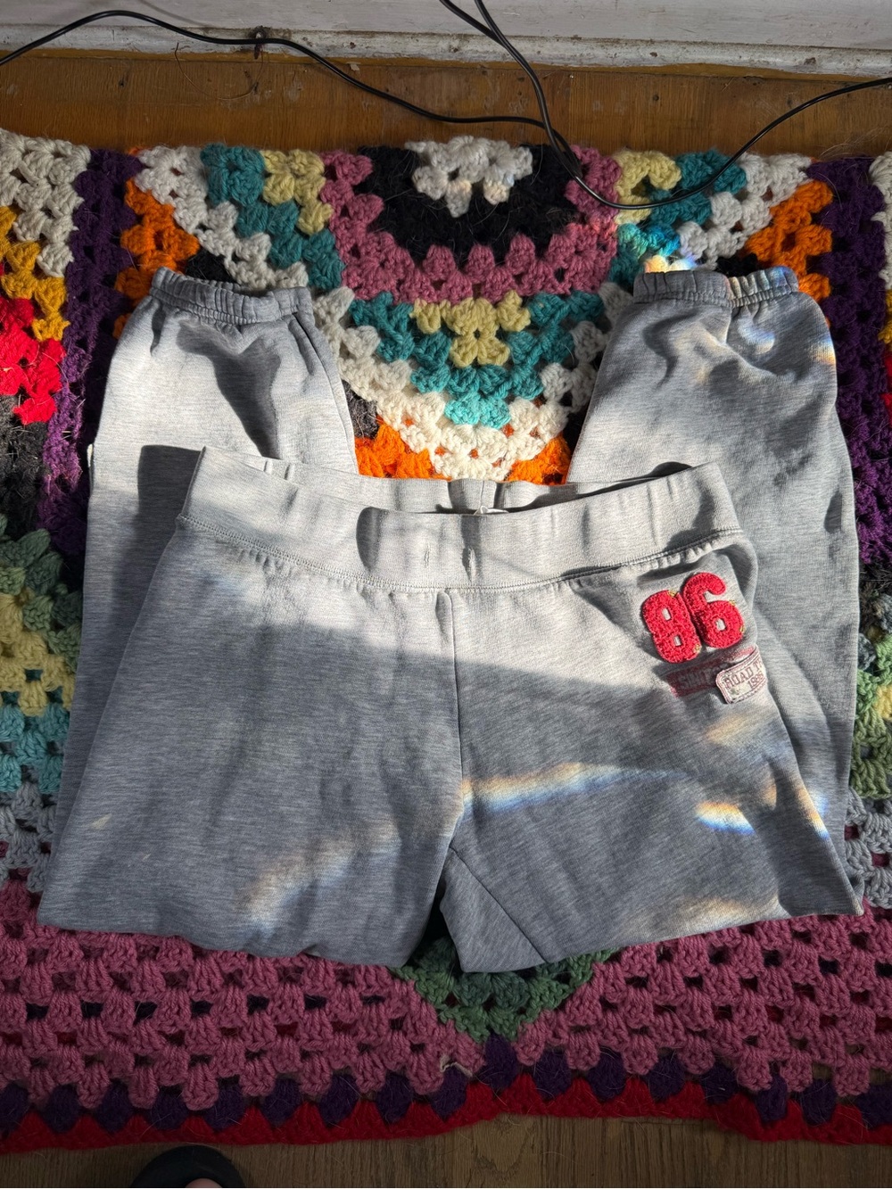 PINK Victoria's Secret Y2K Gray Track Joggers with Red '86 Patch